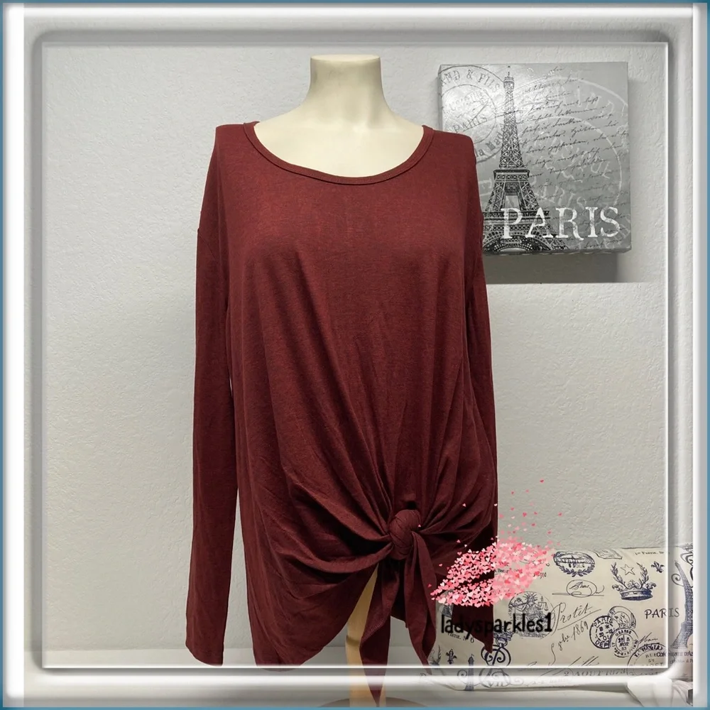 Umgee | Long Sleeve Burgundy Top, Side Knot Detail, Sz Med - Picture 1 of 10